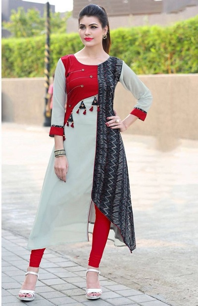 Irregular Hem Line Cotton Kurti