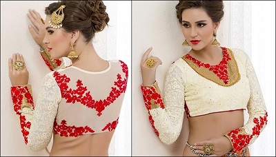Lace Embellished White And Red Blouse