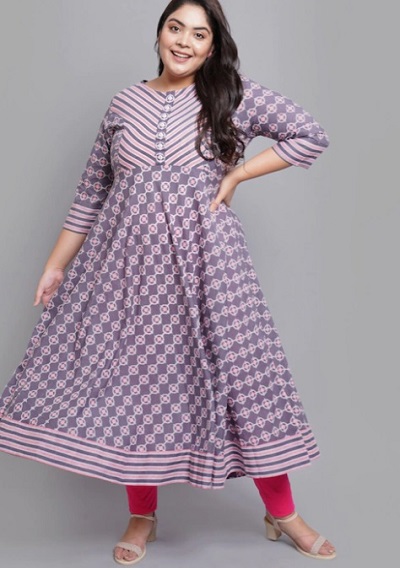 Lavender Printed A-Line Cotton Kurti Design