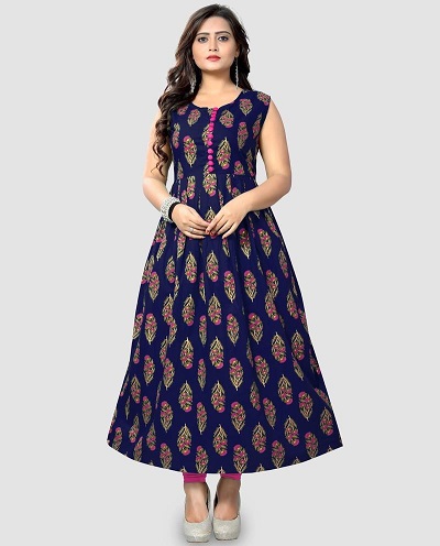 Printed Sleeveless Cotton Kurti Design