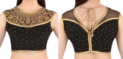 Sleeveless Embellished Velvet Saree Blouse Design