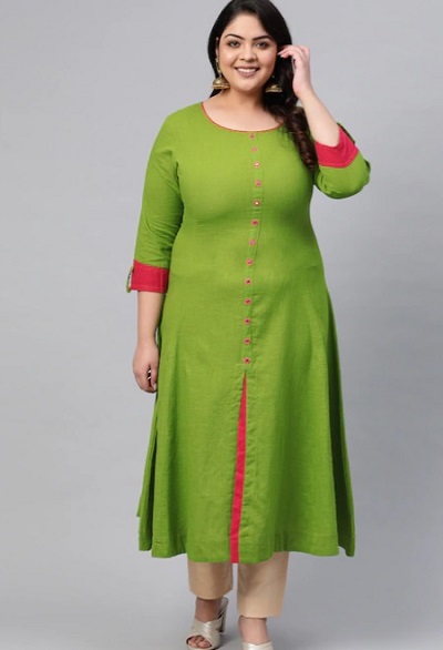 Solid Green Cotton Kurti In XXL Size