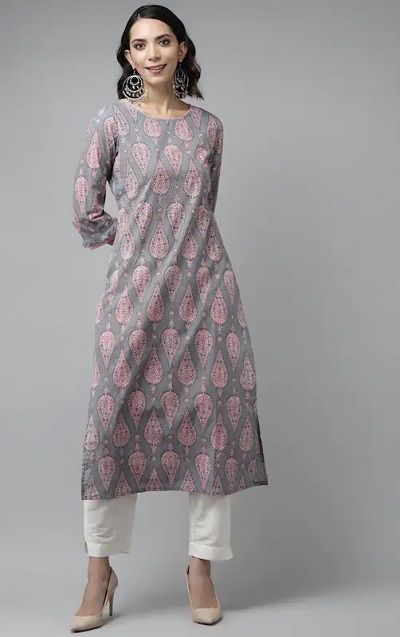 Straight Fit Boat Neck Cotton Kurti