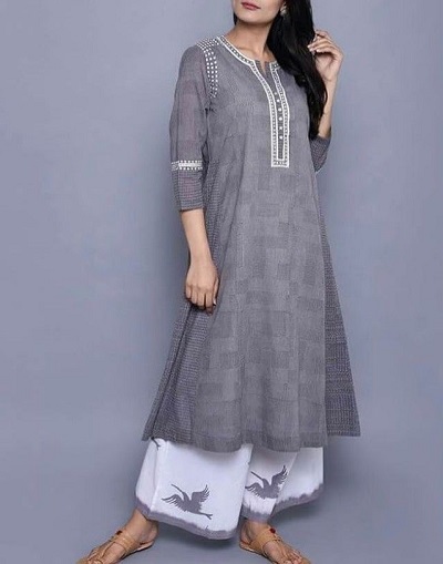 Stylish A Line Grey Cotton Kurta