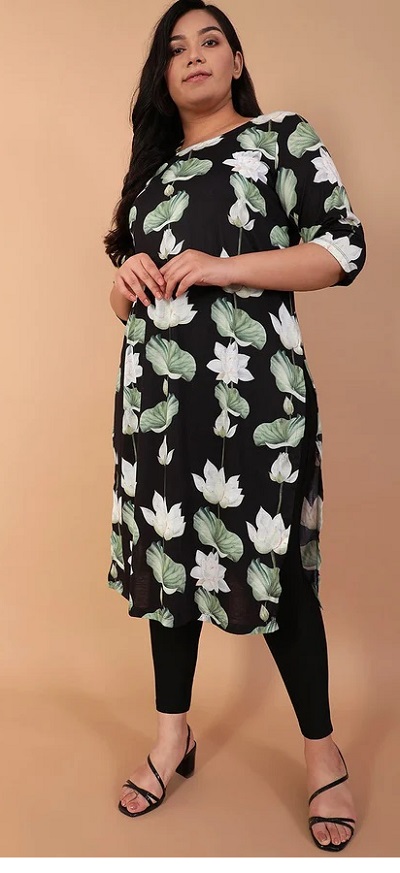 Stylish Black Floral Printed Kurta