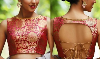 Stylish Brocade Backless Saree Blouse Design