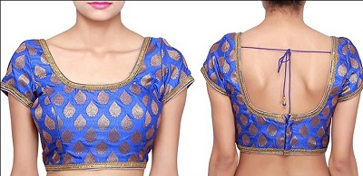 Stylish Brocade Blue Blouse Back And Front