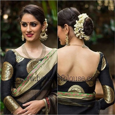 Stylish Chanderi Back Blouse Front Neck