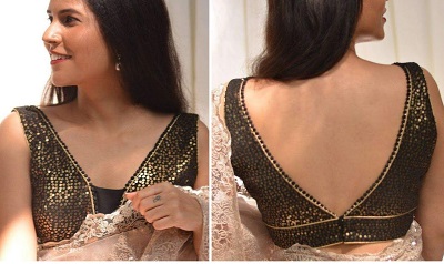 Stylish Sequin Embellished Plunging Blouse