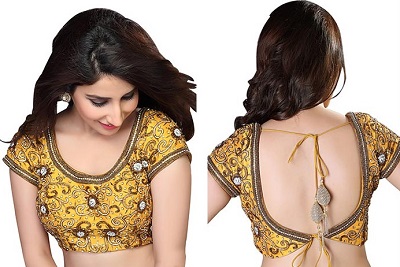 Yellow Embroidered Backless Blouse