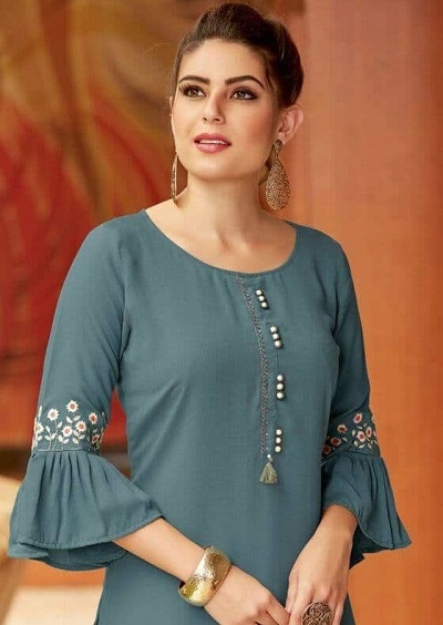 Embroidered Pleated Bell Sleeves For Kurtis