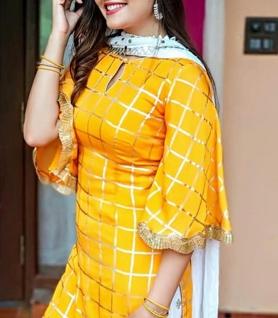 Golden Border Work Kurti Sleeves