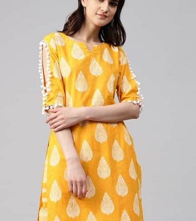 Pom Pom Lace Cut Work Kurti Sleeves Design