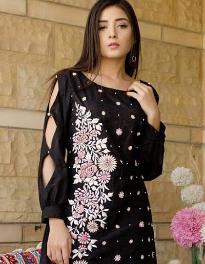 Stylish cutwork full sleeves kurti design