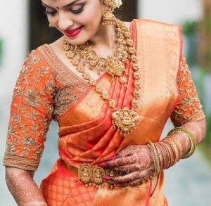 Orange Silk Saree Blouse Design